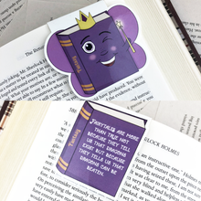 Load image into Gallery viewer, purple fairy fantasy laminated magnetic bookmark with words "fairytales are more than true not because they tell us that dragons exist but because they tell us that dragons can be beaten"