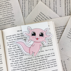kawaii cute pink laminated axolot magnetic bookmark
