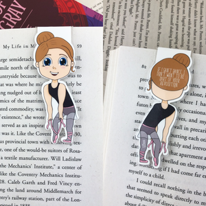Kawaii cute laminated magnetic bookmark features blonde ballerina with words "if I can't dance, I don't want to be part of your revolution" on back