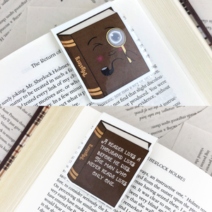 brown sleuth mystery laminated magnetic bookmark with words "a reader lives a thousand lives before he dies, the man who never reads lives only one"
