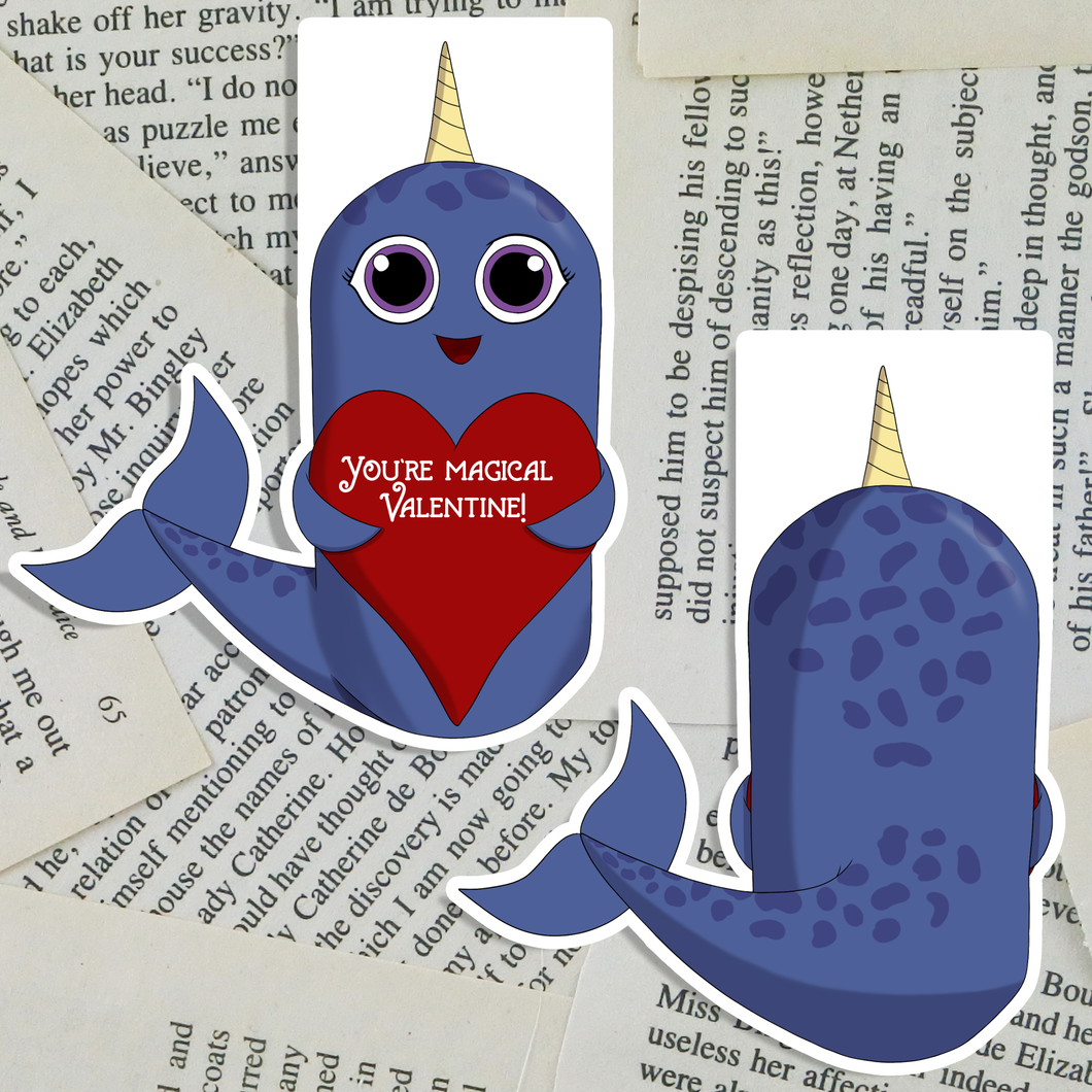 Valentine Narwhal Bookmark
